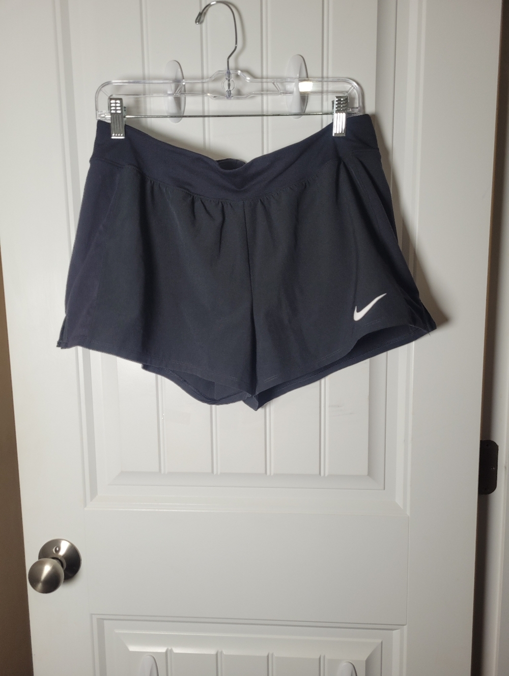 Nike Women's Black Athletic Shorts with Dri-FIT Logo.  Size L